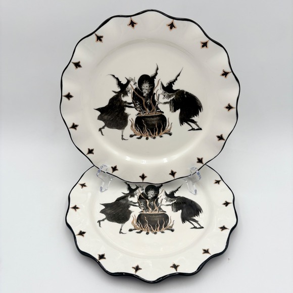 Halloween Witch Plates Set of 2 Dinnerware Decor Holiday Spooky Season - Picture 1 of 5